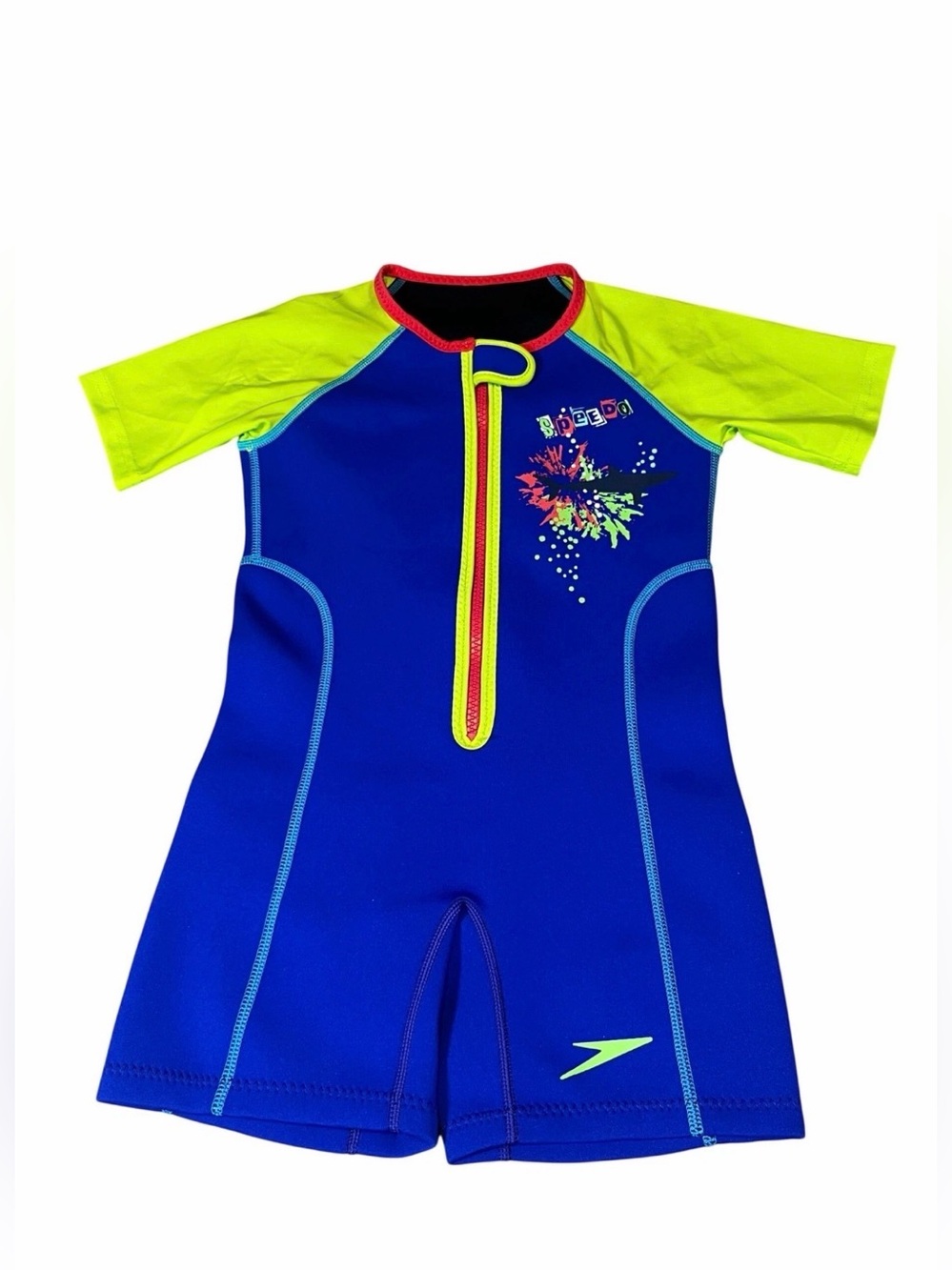 Speedo Kids' Blue & Neon Yellow Shortie Swimsuit size 2T (25-30 lbs)